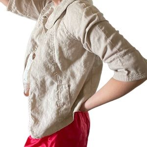 Vintage y2k khaki linen cotton beige 3/4 sleeve button jackets